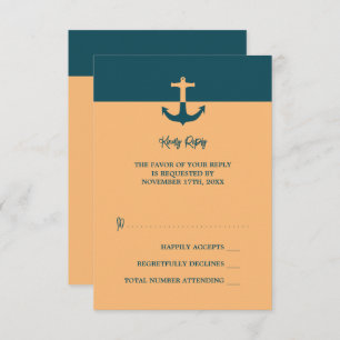 Nautical Anchor - Coral Blue - Beach Wedding RSVP Card
