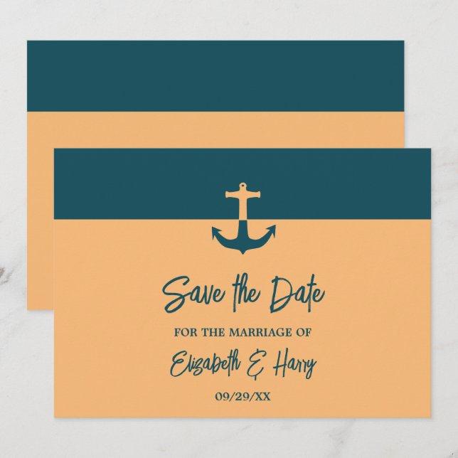 Nautical Anchor - Coral Blue - Beach Wedding Save The Date (Front/Back)