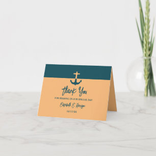 Nautical Anchor - Coral Blue - Beach Wedding Thank You Card