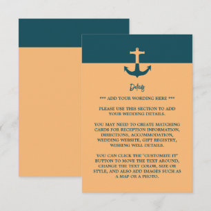 Nautical Anchor - Coral Blue - Wedding Detail Enclosure Card