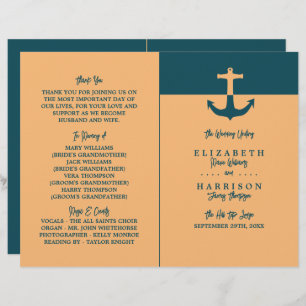 Nautical Anchor - Coral Blue - Wedding Programme