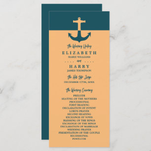 Nautical Anchor - Coral Blue - Wedding Programme Program
