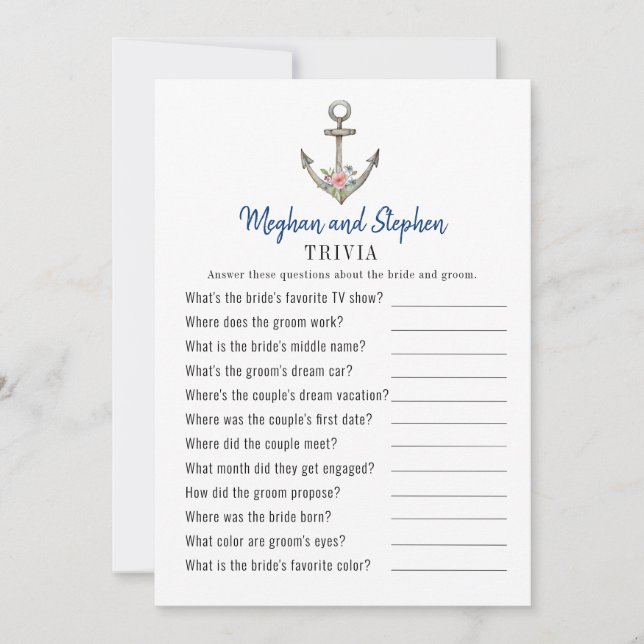 Nautical Anchor Couple's Shower Trivia games Invitation (Front)