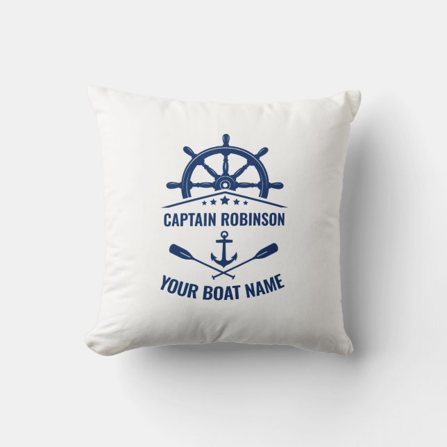 Nautical Anchor Crossed Oars & Ships Wheel White Cushion (Front)
