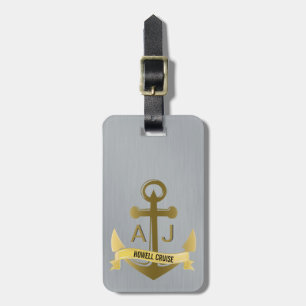Nautical Anchor Cruise Vacation Metallic Monogram Luggage Tag