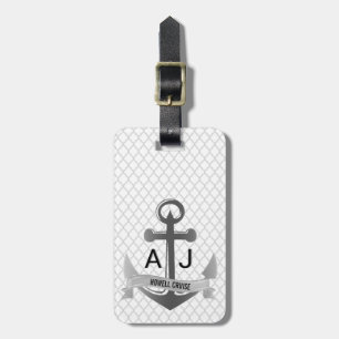 Nautical Anchor Cruise Vacation Quatrefoil Silver Luggage Tag