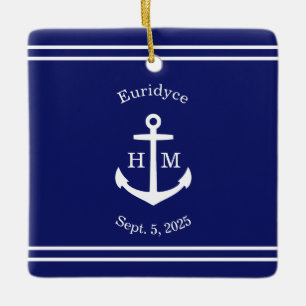 Nautical Anchor Custom (blue) Ceramic Ornament