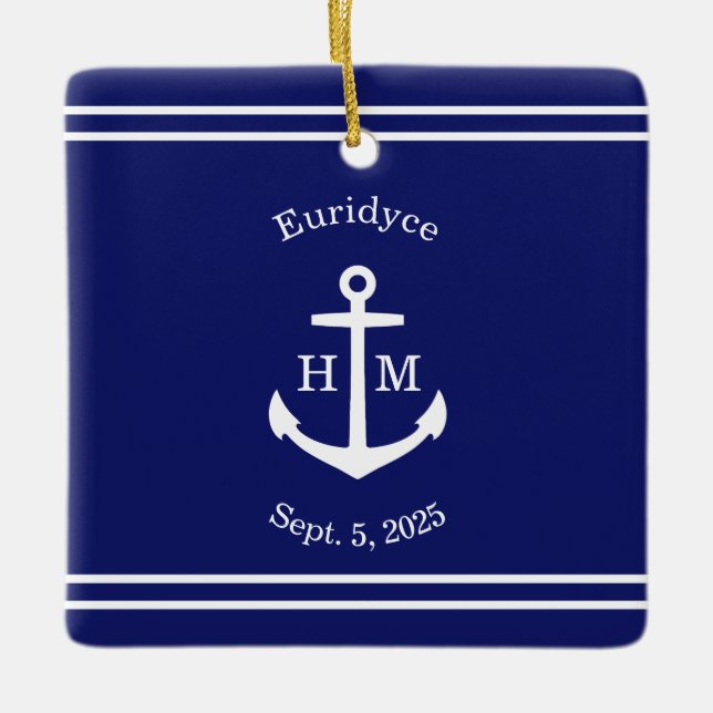 Nautical Anchor Custom (blue) Ceramic Ornament (Front)