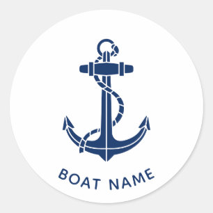 Nautical Anchor Custom Boat Name Classic Round Sticker