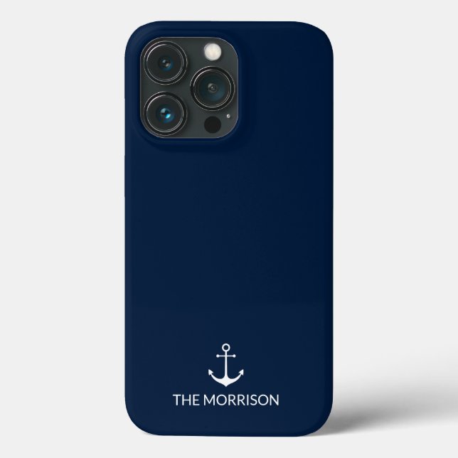Nautical anchor Custom Boat Name navy blue white Case-Mate iPhone Case (Back)