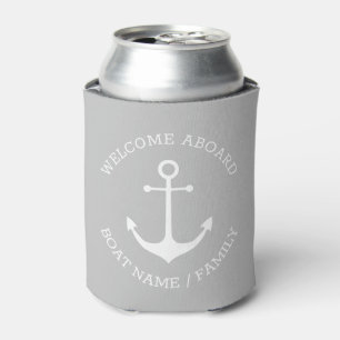 Nautical Anchor Custom Boat Name Welcome Aboard Can Cooler
