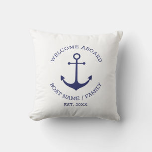 Nautical anchor Custom Boat name Welcome Aboard Cushion