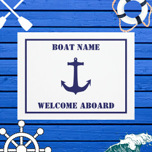 Nautical anchor custom boat name welcome aboard doormat