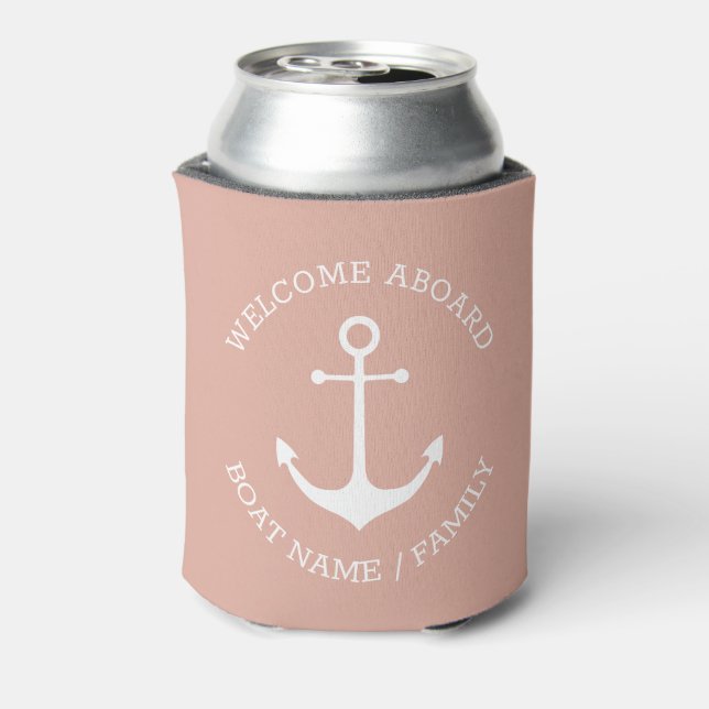 Nautical anchor custom bot name welcome aboard can cooler (Can Back)