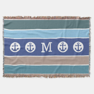 Nautical Anchor custom monogram throw blanket