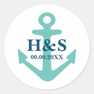 Nautical anchor custom name wedding favour sticker