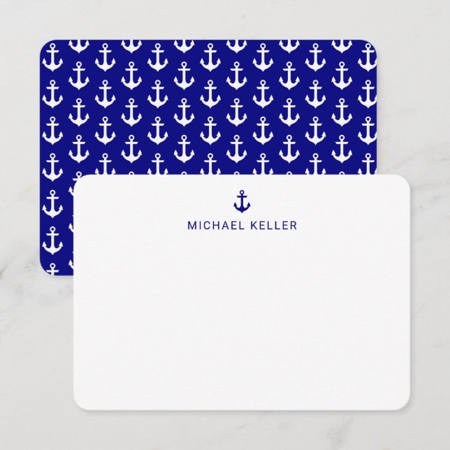 Nautical Anchor Custom Navy Note Cards (Front/Back)