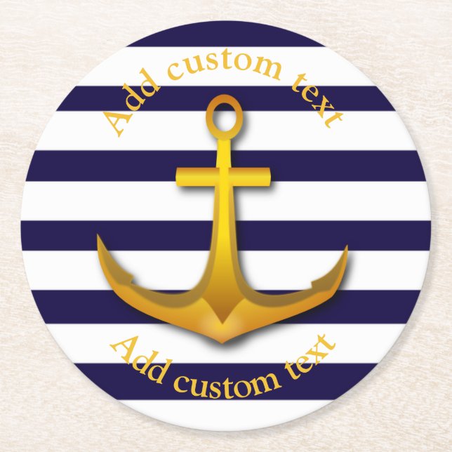 Nautical Anchor Custom Party Round Paper Coaster (Front)