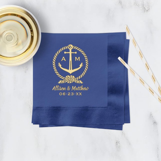 Nautical Anchor Custom Wedding Monogram Foil Napkins (Creator Uploaded)