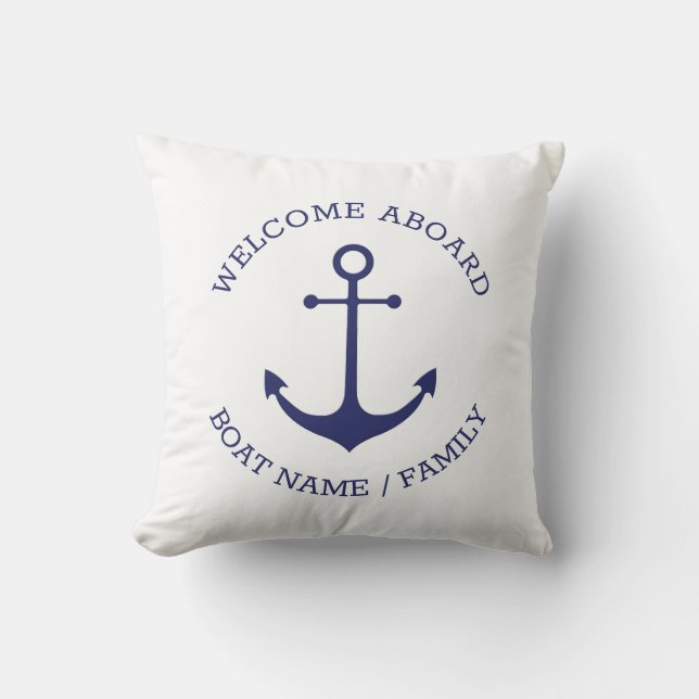 Nautical Anchor Custom Welcome Aboard navy blue Cushion (Front)