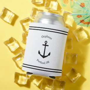 Nautical Anchor Custom (white & black) Can Cooler