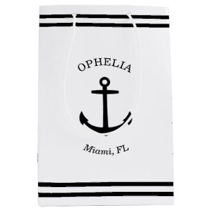 Nautical Anchor Custom (white & black) Medium Gift Bag