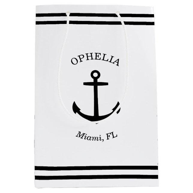 Nautical Anchor Custom (white & black) Medium Gift Bag (Front)