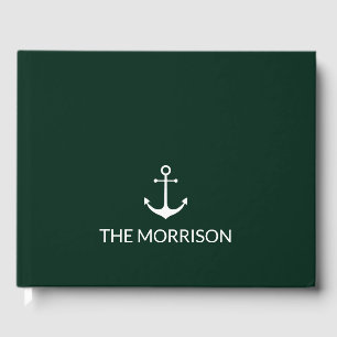 Nautical anchor dark green Custom Boat Name Guest Book