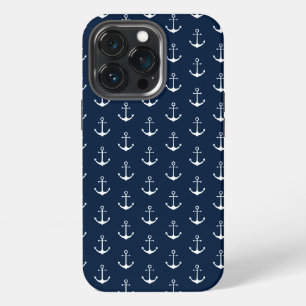 Nautical anchor dark navy blue white pattern cute iPhone 13 pro case