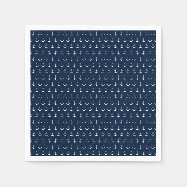Nautical anchor dark navy blue white pattern cute napkin (Front)