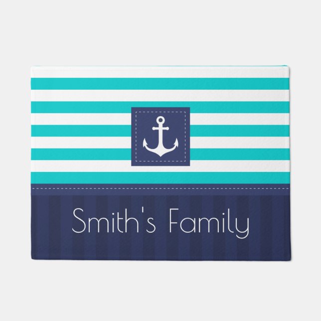Nautical Anchor Design Personalised Family Name Doormat (Front)