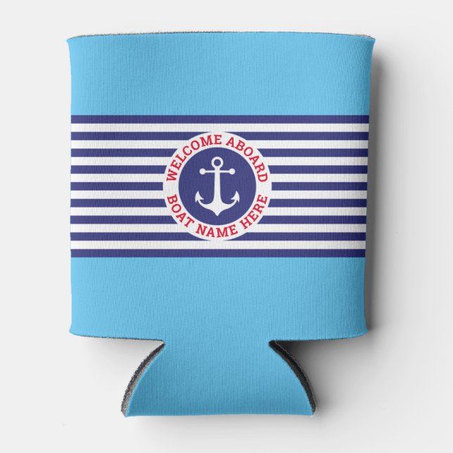 Nautical Anchor Design with Stripes Can Cooler (Front)