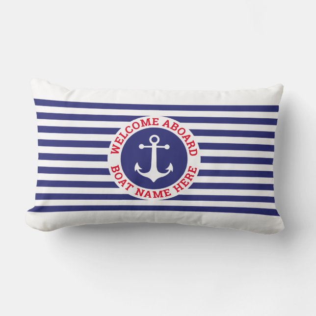Nautical Anchor Design with Stripes Lumbar Cushion (Front)
