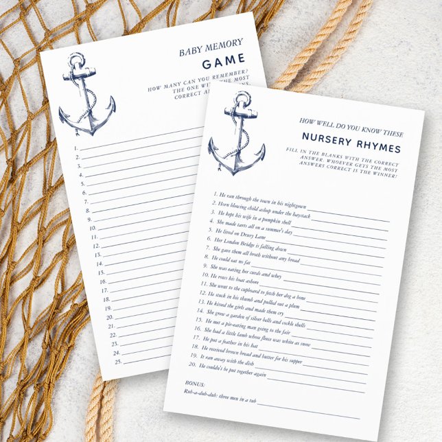 Nautical Anchor Double Sided Baby Shower Games (Creator Uploaded)