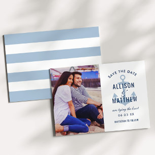 Nautical Anchor Dusty Blue Photo Wedding Save The Date