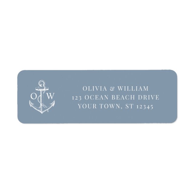 Nautical Anchor Dusty Blue Wedding Return Address Label (Front)