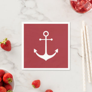 Nautical anchor dusty red simple modern coastal napkin