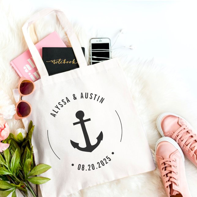 Nautical Anchor EDITABLE COLOR Wedding Favour Tote (Creator Uploaded)