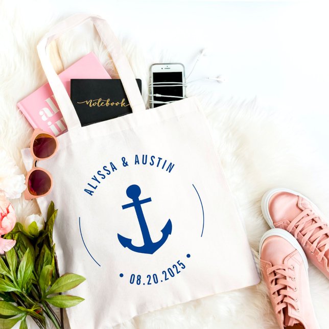 Nautical Anchor EDITABLE COLOR Wedding Favour Tote Bag (Creator Uploaded)