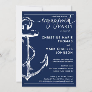 Nautical Anchor Engagement Party Wedding Navy Invitation