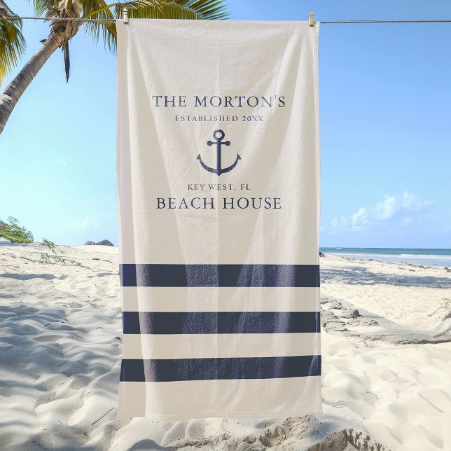 Nautical Anchor Family Beach House Beach Towel (Anchor Family Beach House Beach Towel)