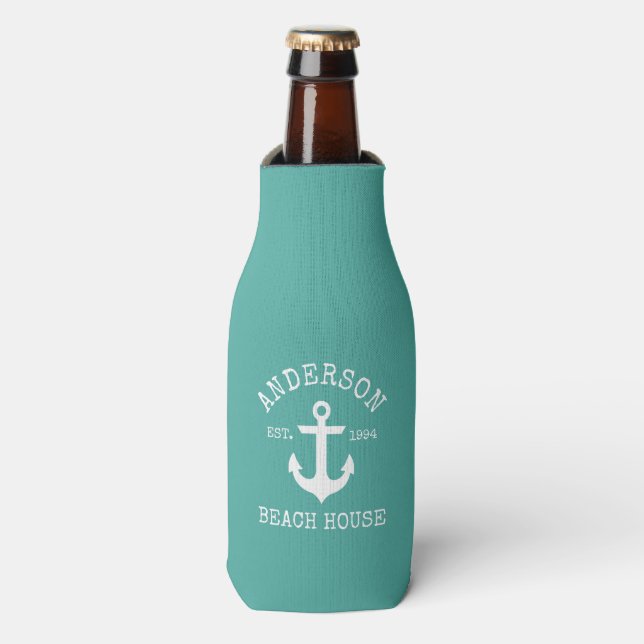 Nautical Anchor Family Beach House Bottle Cooler (Bottle Front)