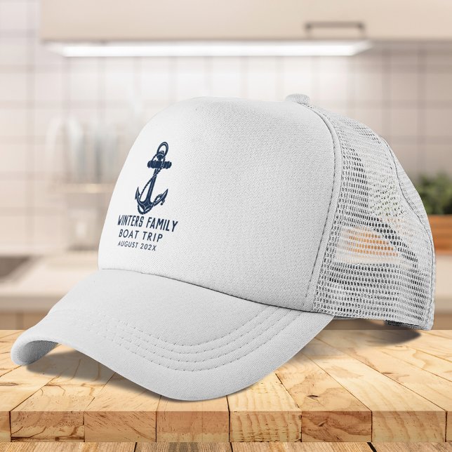 Nautical Anchor Family Boat Trip Navy Blue Custom Trucker Hat (Nautical Anchor Family Boat Trip Navy Blue Custom Trucker Hat)
