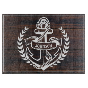 Nautical Anchor Family Name Beach House Cutting Board