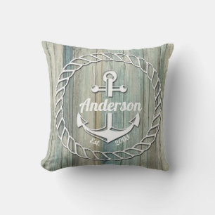 Nautical Anchor Family Name Beach House Summer Cushion