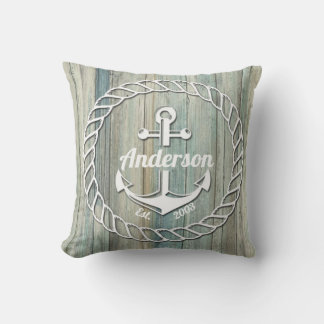Nautical Anchor Family Name Beach House Summer Cushion