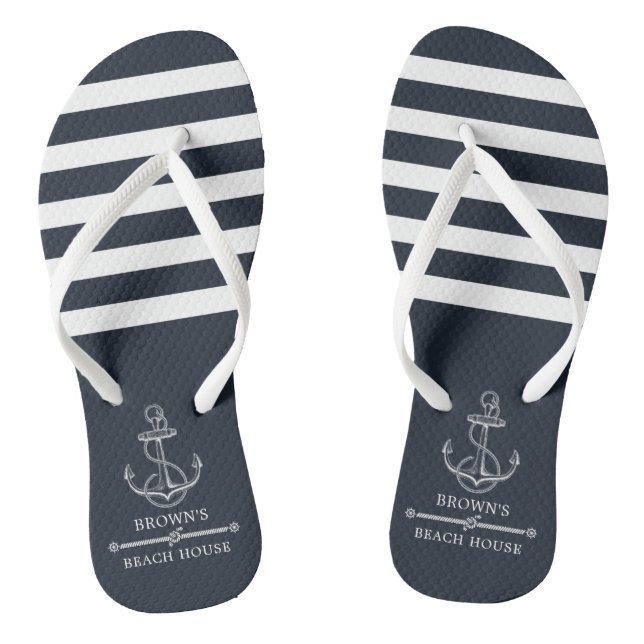 Nautical Anchor Family Name Beach Lake House Thongs (Footbed)