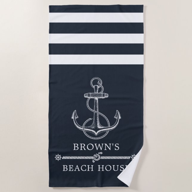 Nautical Anchor Family Name Beach Lake House Towel (Front)