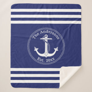 Nautical Anchor Family Name Choose Colour Sherpa Blanket