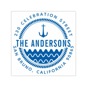 Nautical Anchor Family Name & Round Return Address Self-inking Stamp